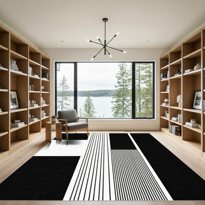 Modern Black White Vertical Lines Rug