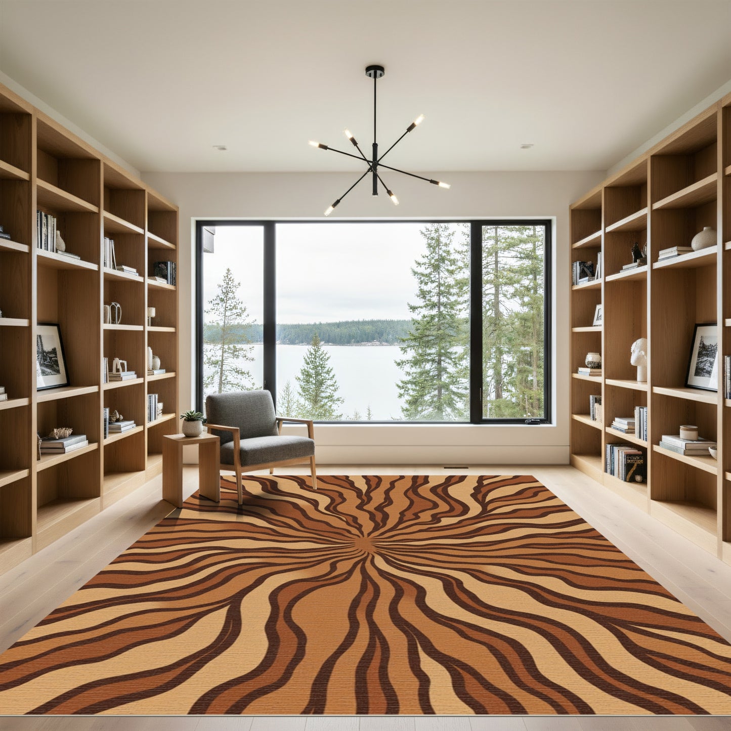 Earthy Brown Swirl Radial Rug