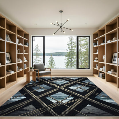 Nautical Black Diagonal Rope Net Rug