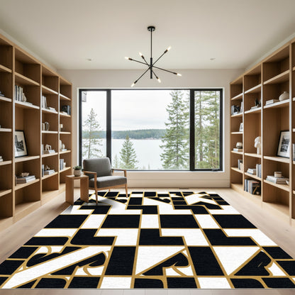 Bold Black White Gold Geometric Forms Rug
