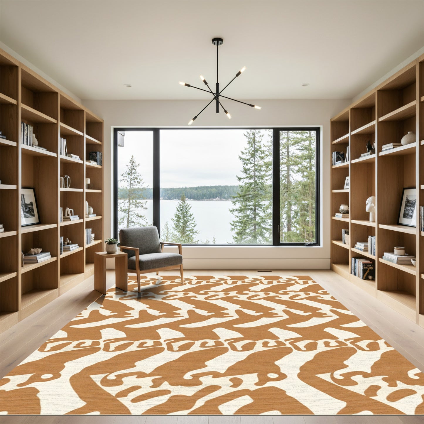 Abstract Ochre Cream Organic Shapes Rug