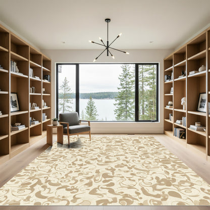 Cream Tan Swirl Abstract Rug