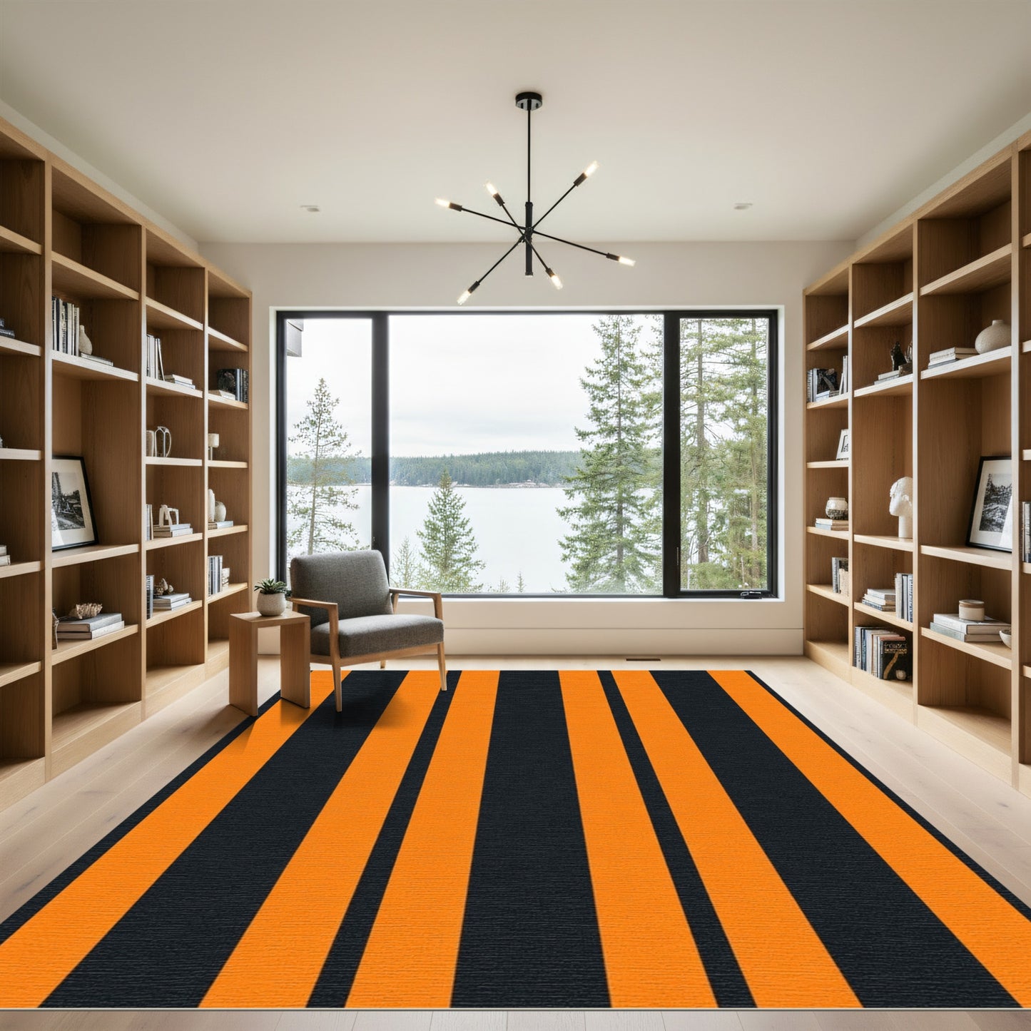 Bold Orange Black Vertical Stripe Rug