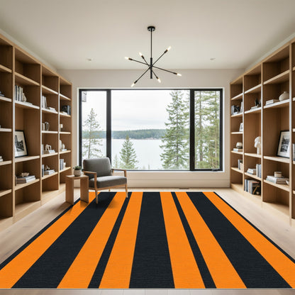 Bold Orange Black Vertical Stripe Rug
