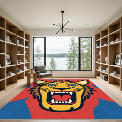 Bold Yellow Lion Red Blue Roar Rug
