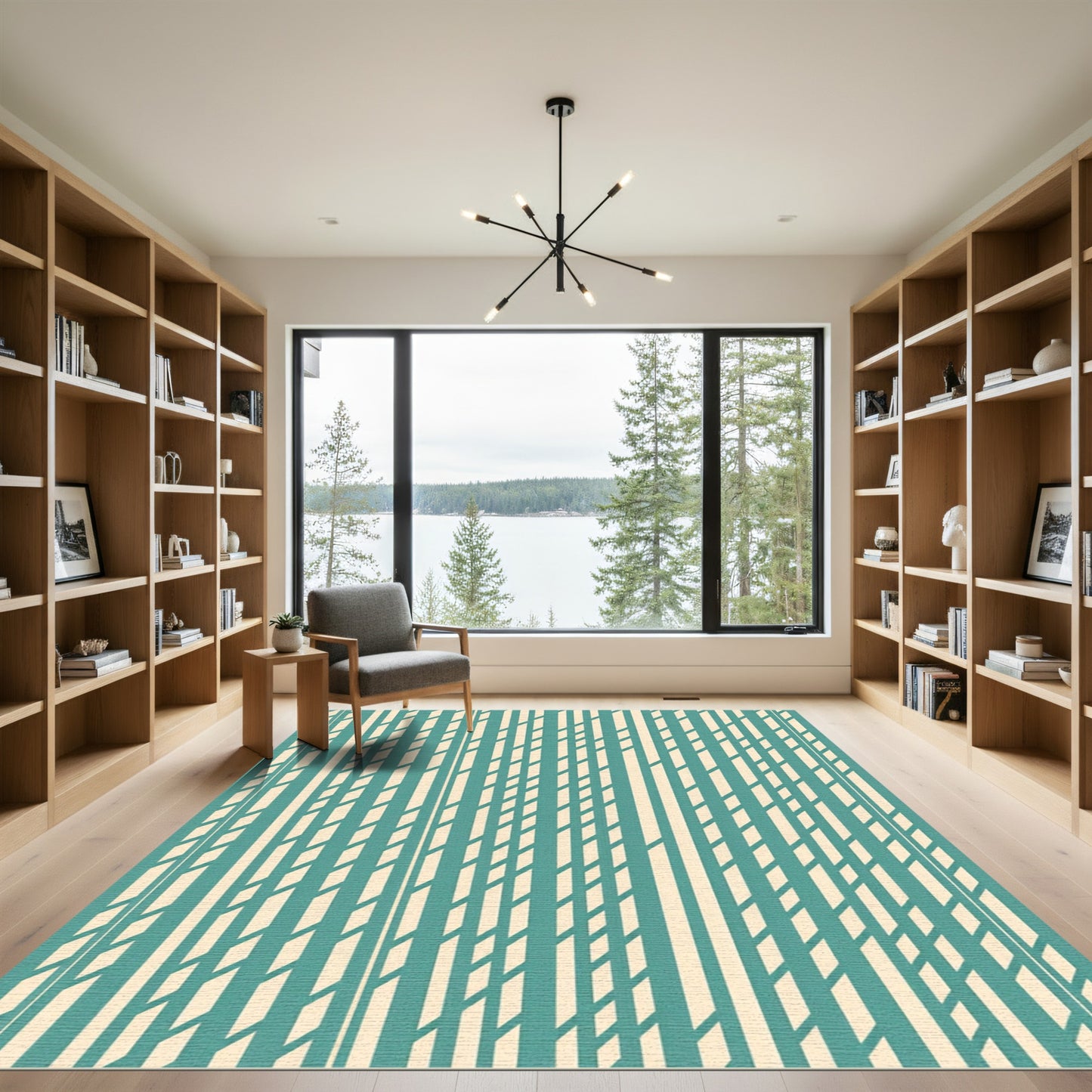 Aqua Beige Vertical Weave Rug