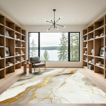 Gray Gold Veined Marble Rug