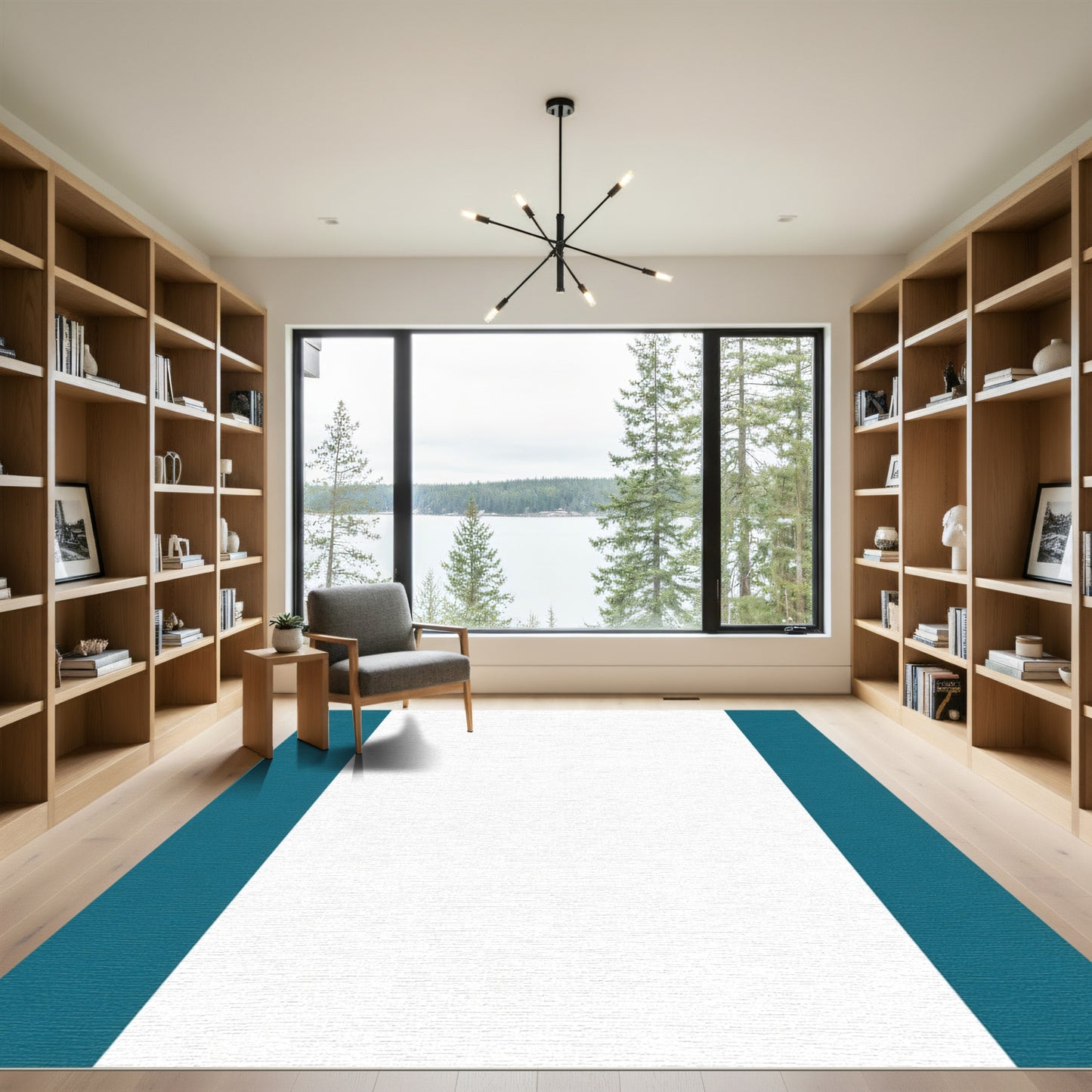 Teal Coastal Border Abstract Rug