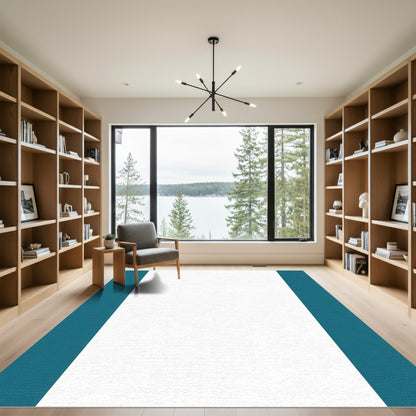 Teal Coastal Border Abstract Rug