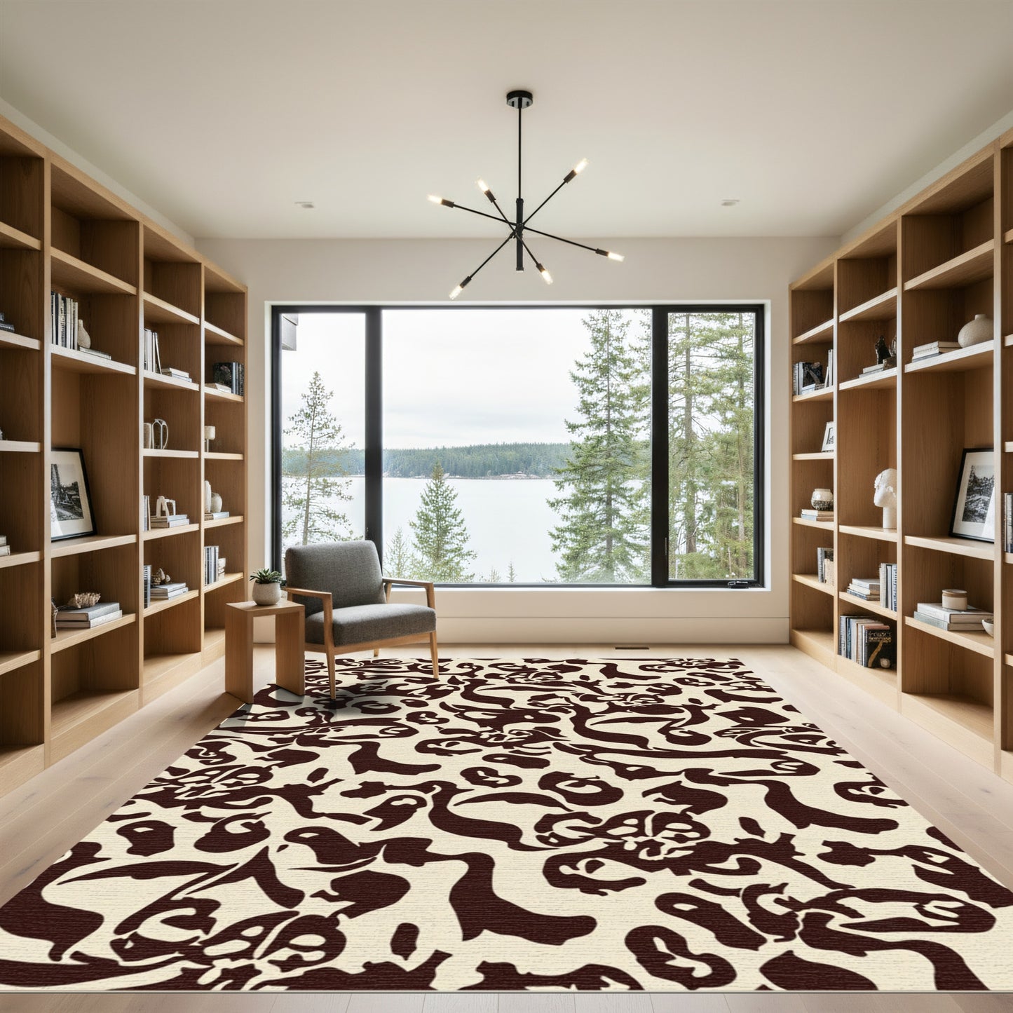 Brown Abstract Organic Flowing Shapes Rug