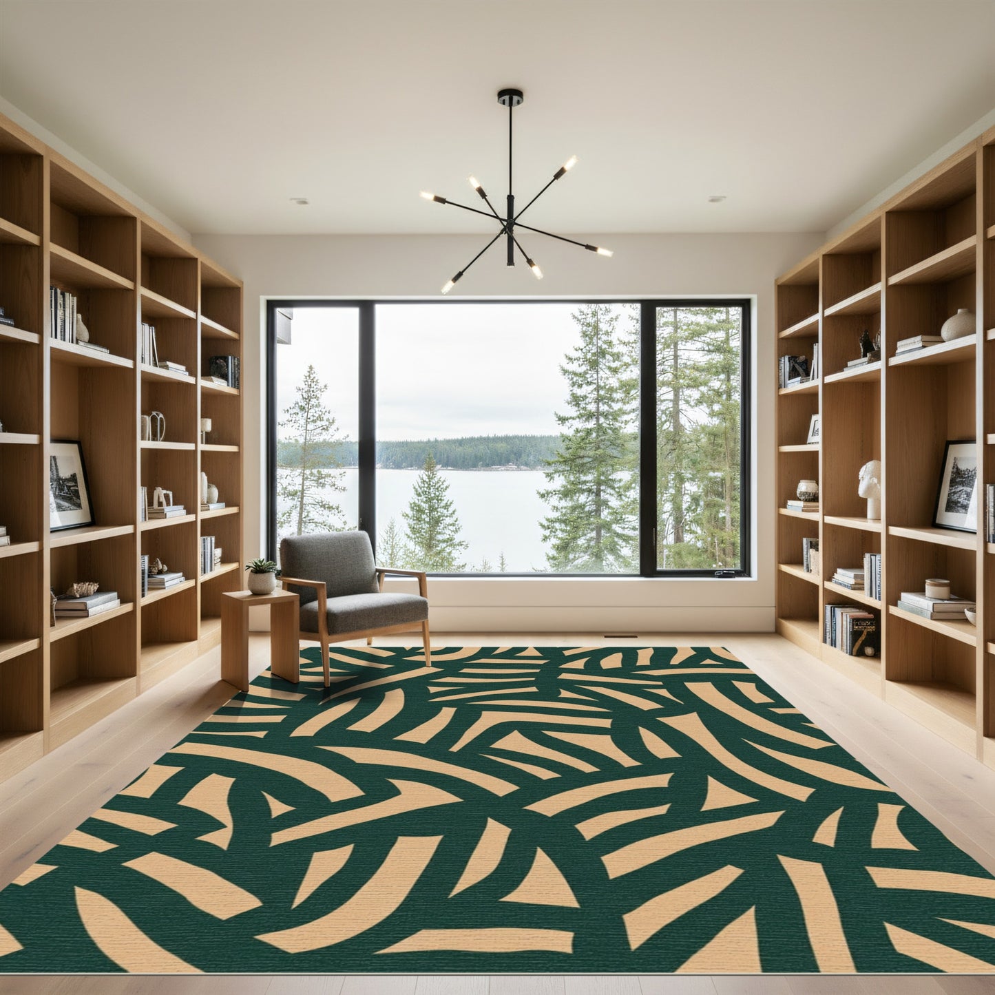 Peachy Curved Lines Emerald Abstract Rug