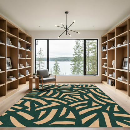 Peachy Curved Lines Emerald Abstract Rug