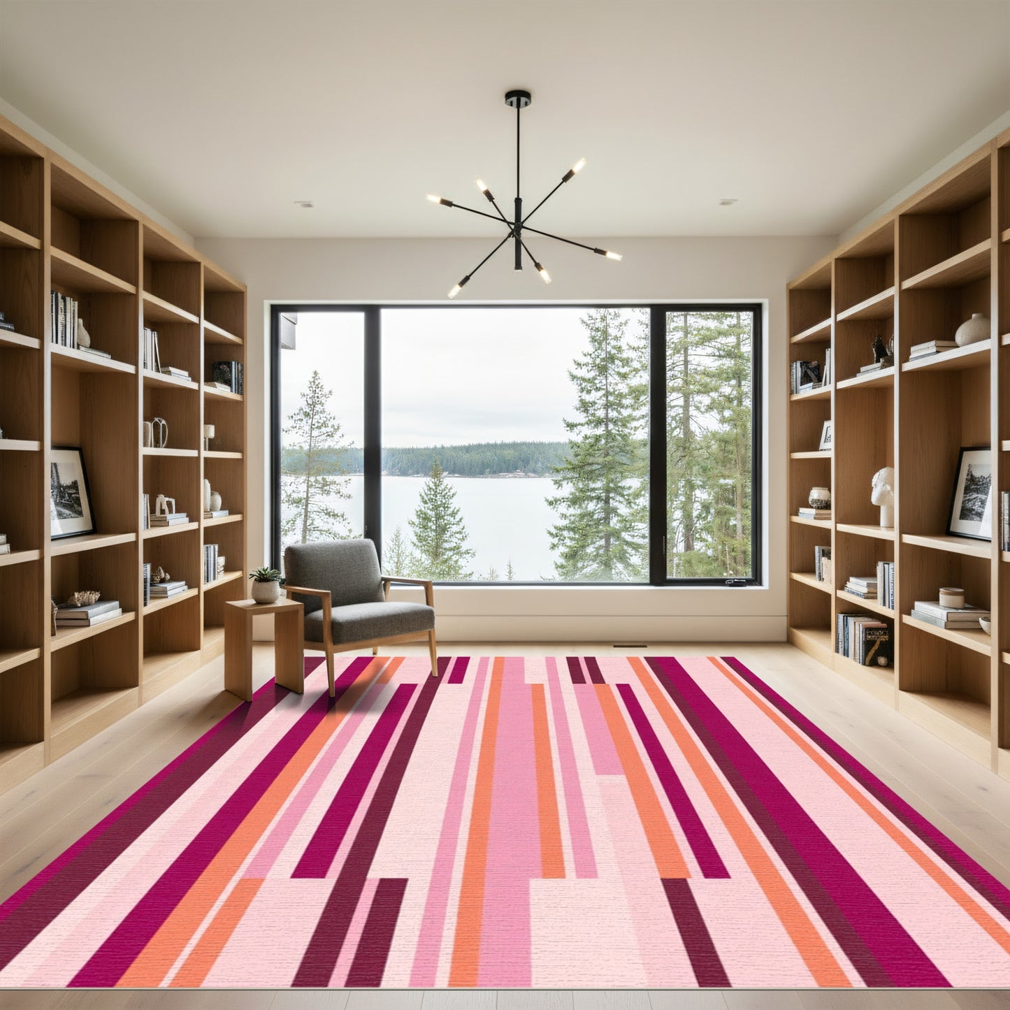 Vibrant Pink Orange Vertical Stripe Rug