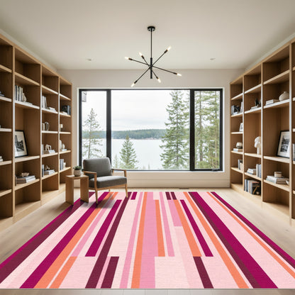 Vibrant Pink Orange Vertical Stripe Rug
