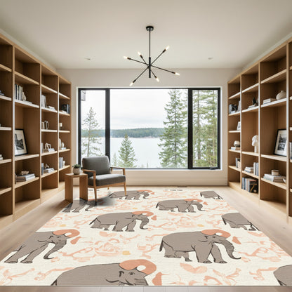 Whimsical Elephant Ivory Tropical Swirls Rug