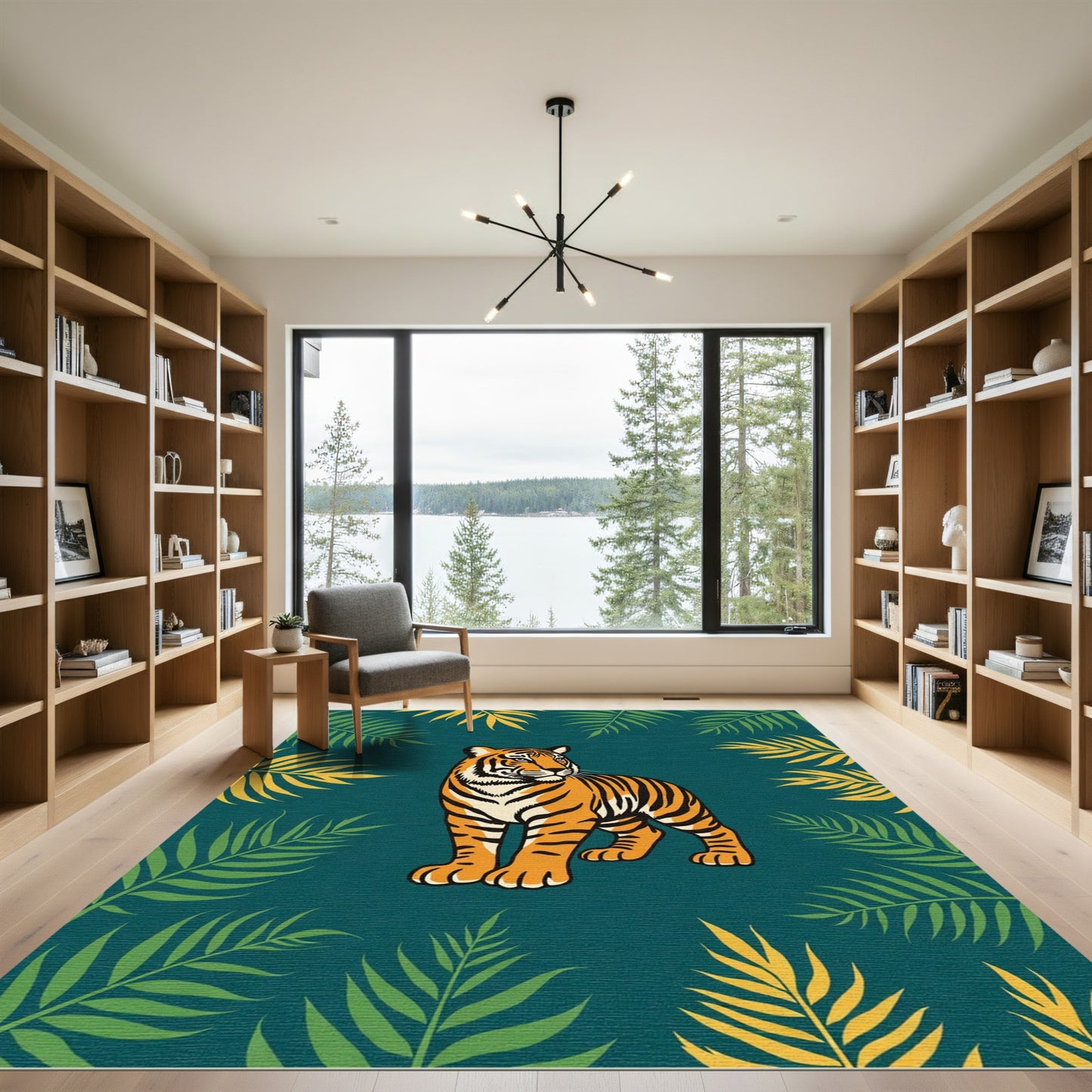 Bold Tiger Amidst Tropical Leaves Rug