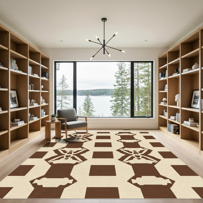Brown Cream Geometric Lattice Rug