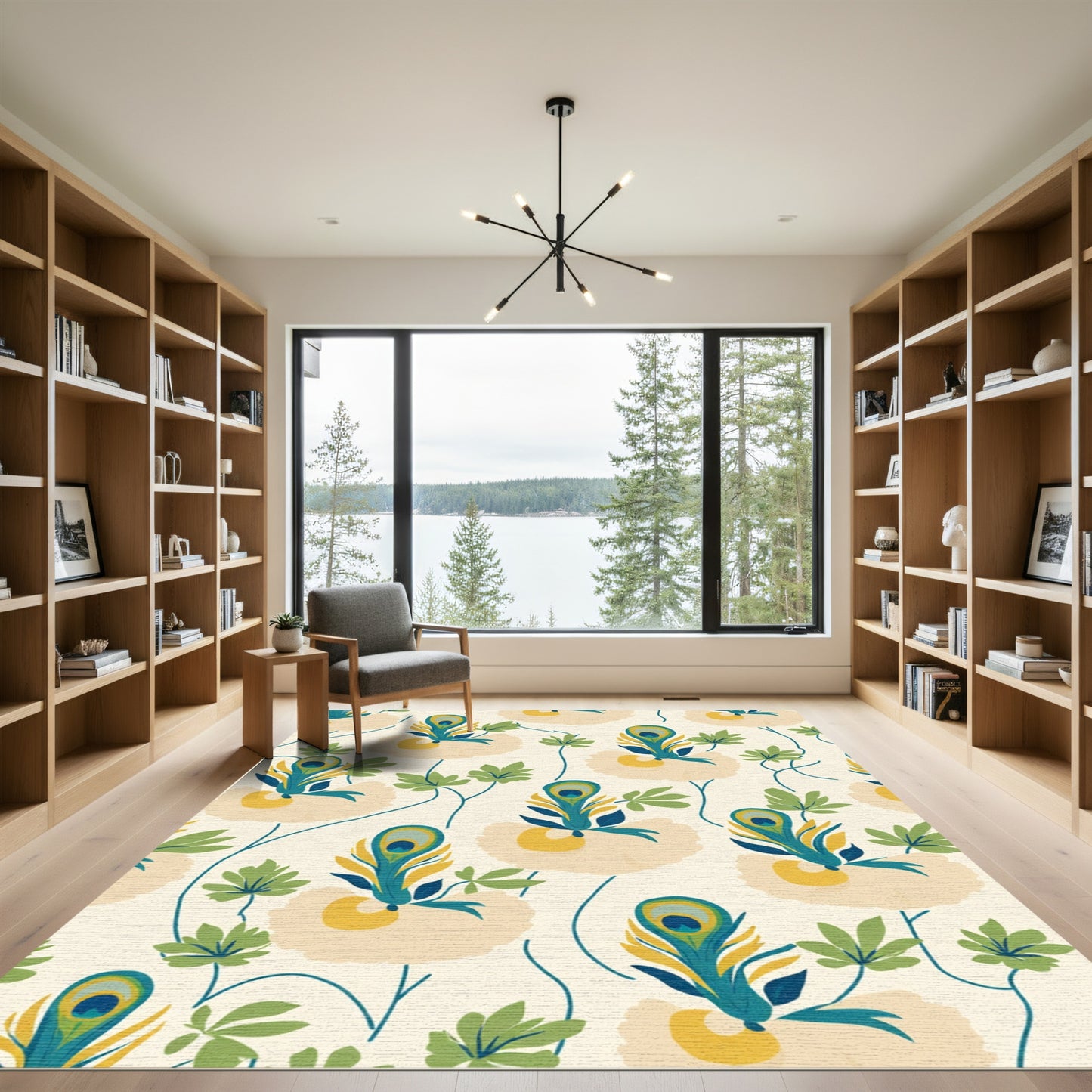 Peacock Feather Floral Cream Swirl Rug