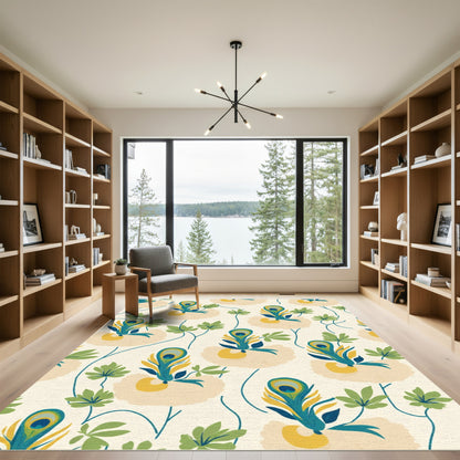 Peacock Feather Floral Cream Swirl Rug