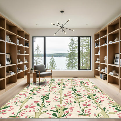 Pink Blossom Stems Garden Rug
