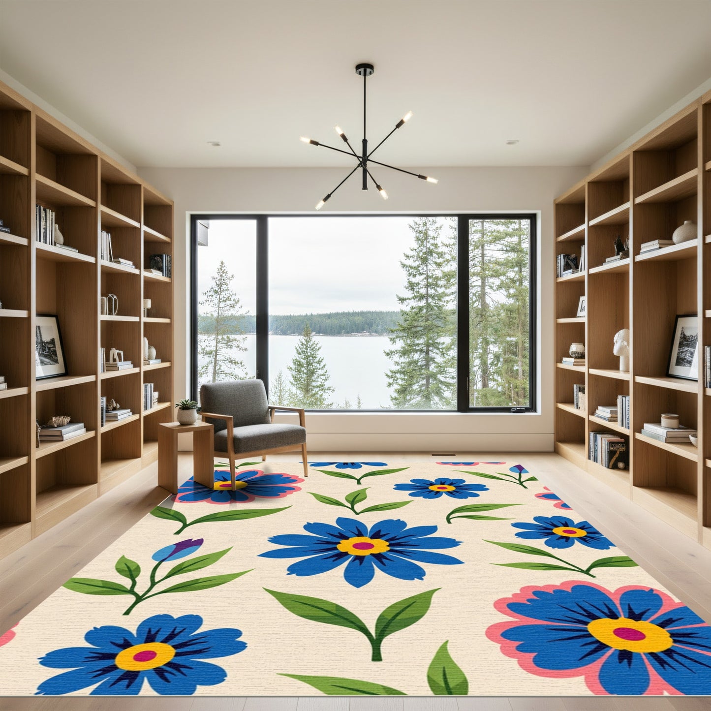 Delicate Blue Floral Bloom Rug