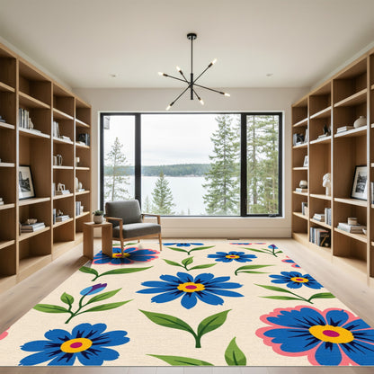 Delicate Blue Floral Bloom Rug