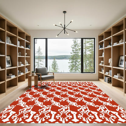 Crimson White Interlocking Floral Vines Rug