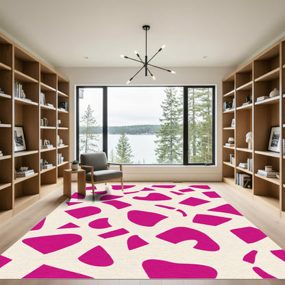 Vibrant Pink Abstract Shapes Cream Rug