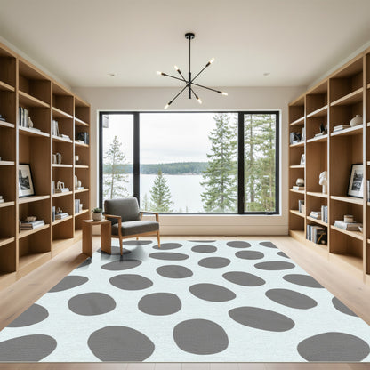 Gray Oval Scatter on White Rug