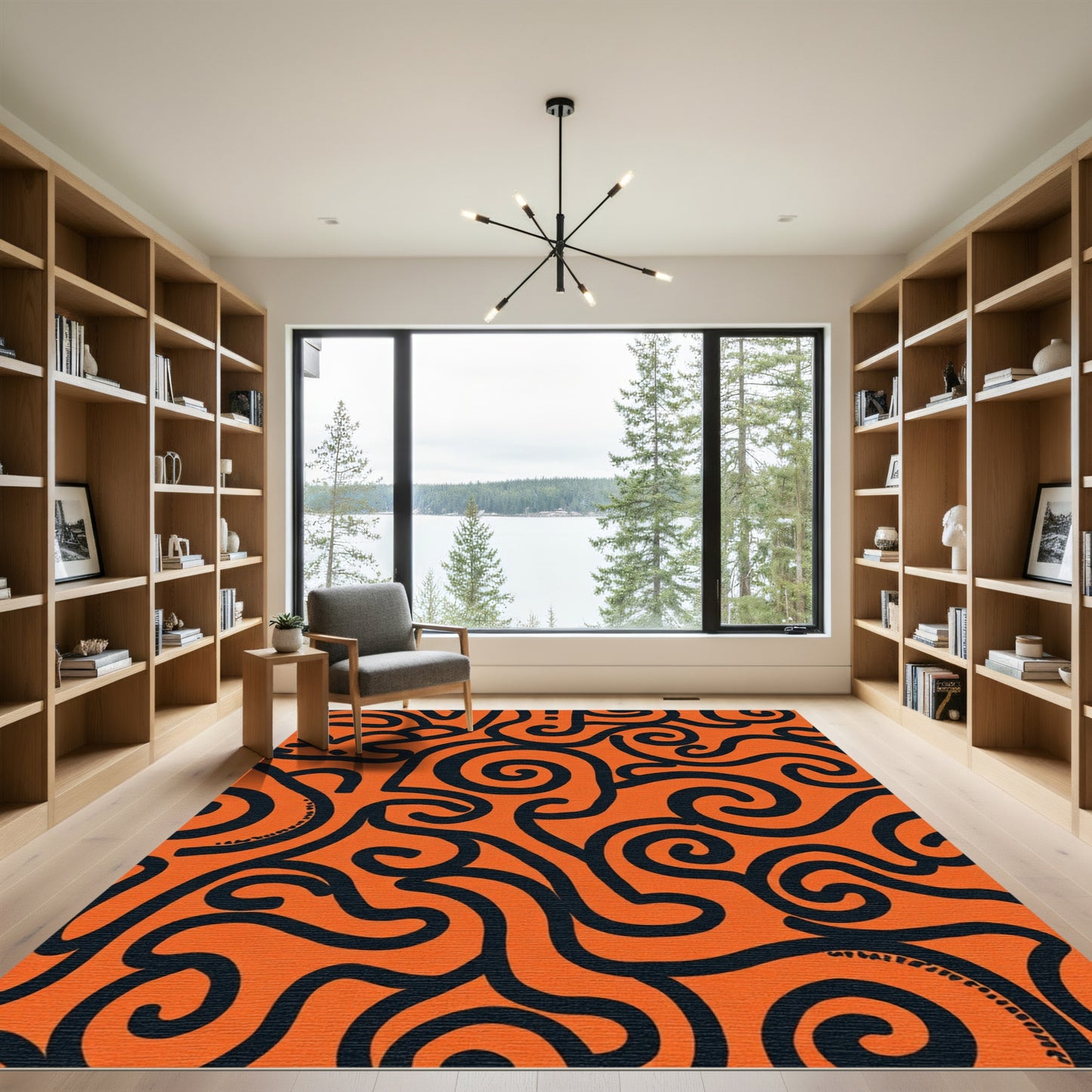 Bold Orange Swirl Abstract Ribbon Rug