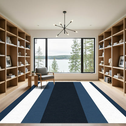 Deep Navy White Blue Stripe Rug
