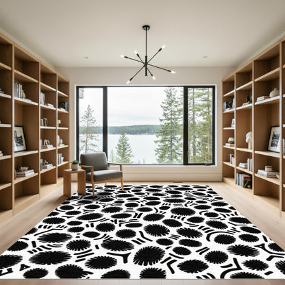 Black Textured Circles Scattered Composition Rug