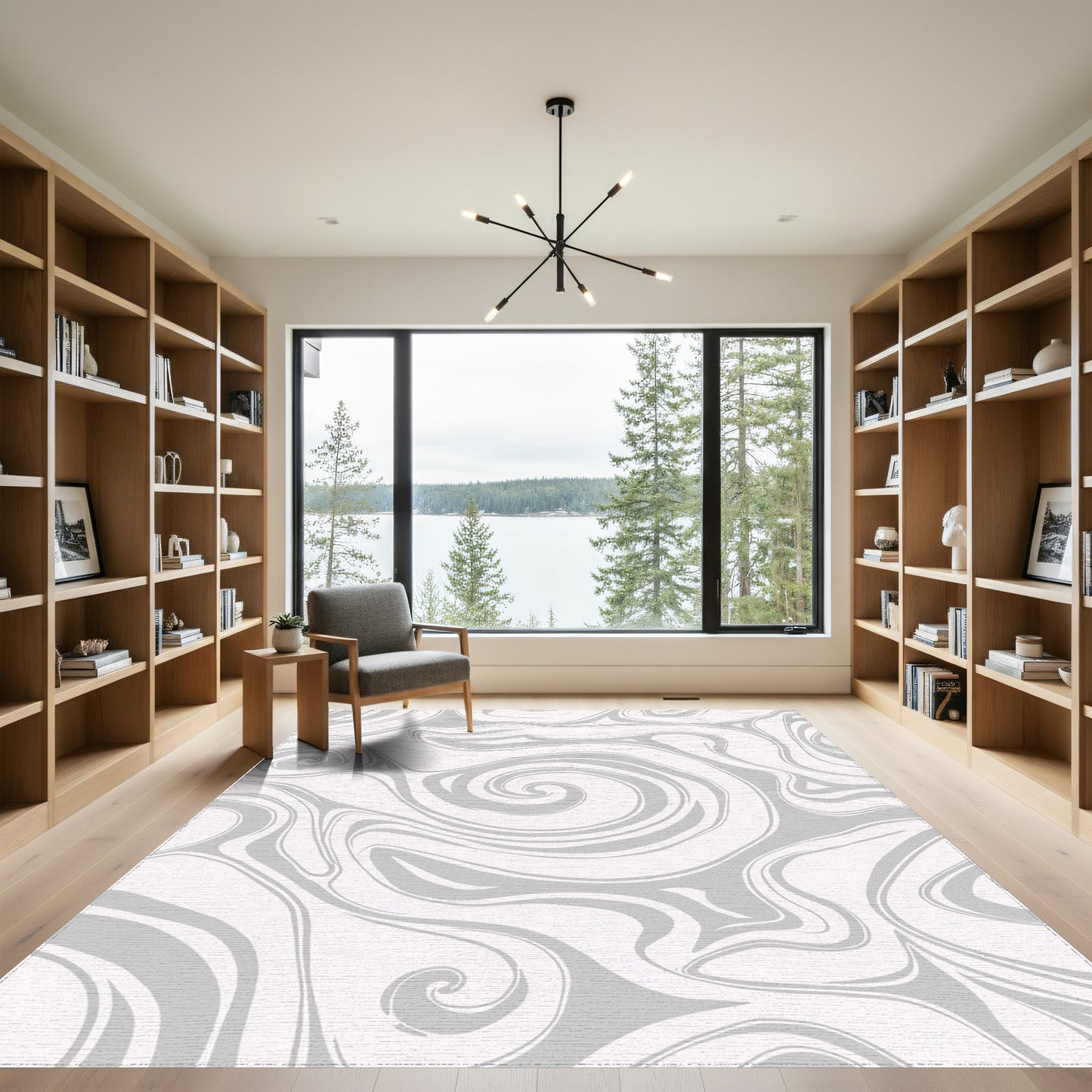 Abstract Gray Swirling Fluid Rug