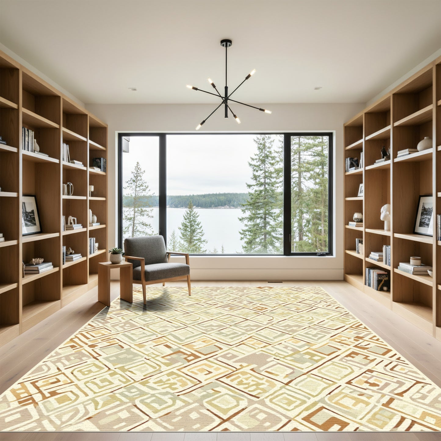 Earthy Geometric Diamond Lattice Rug