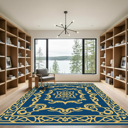 Royal Blue Gold Ornate Scroll Rug