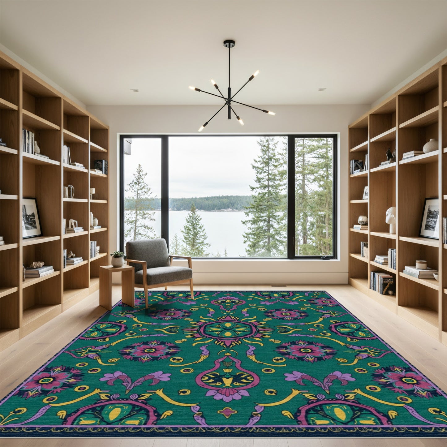 Vibrant Teal Floral Mandala Medallion Rug