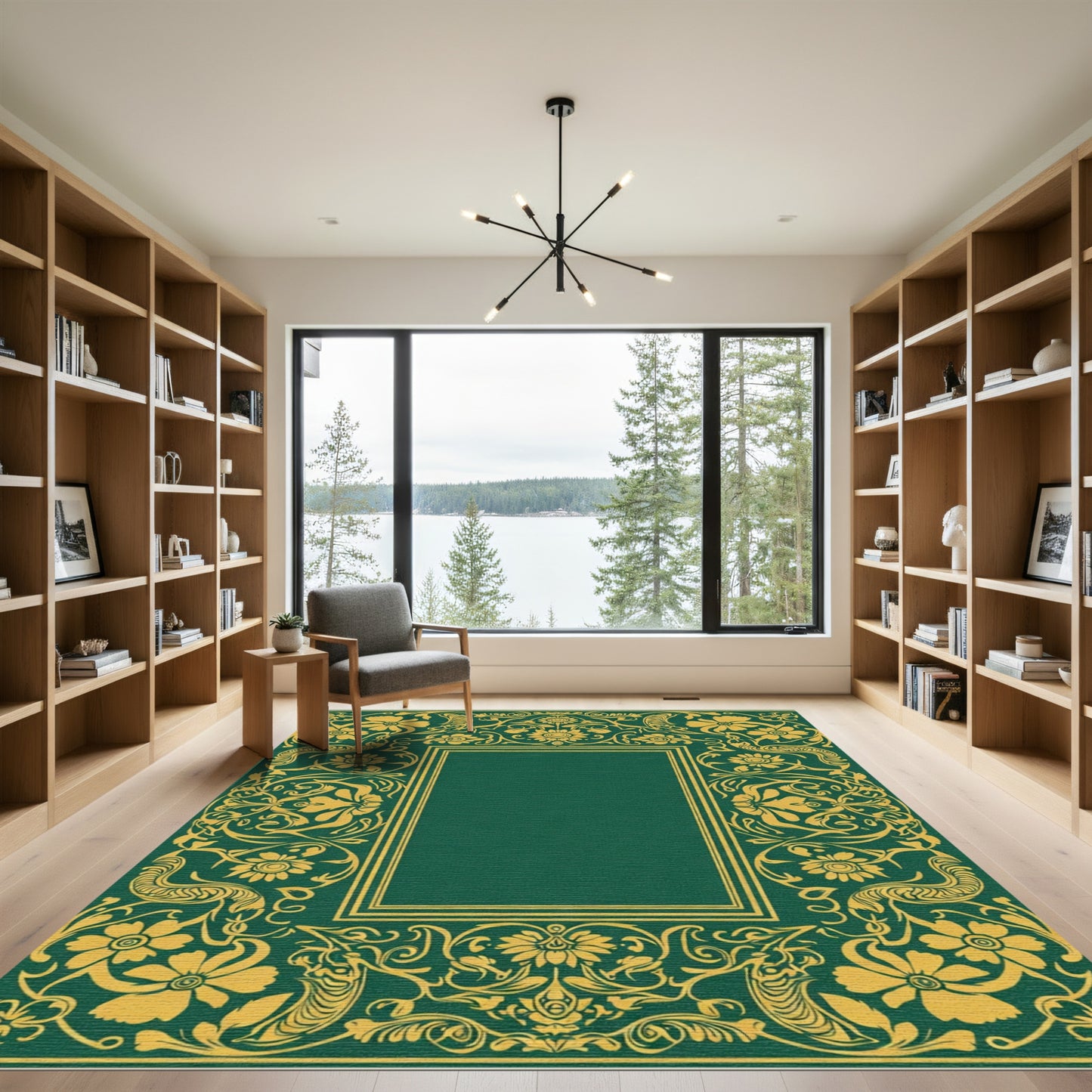 Emerald Golden Floral Border Rug