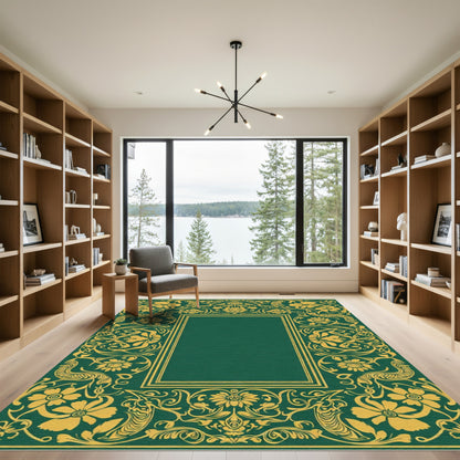 Emerald Golden Floral Border Rug