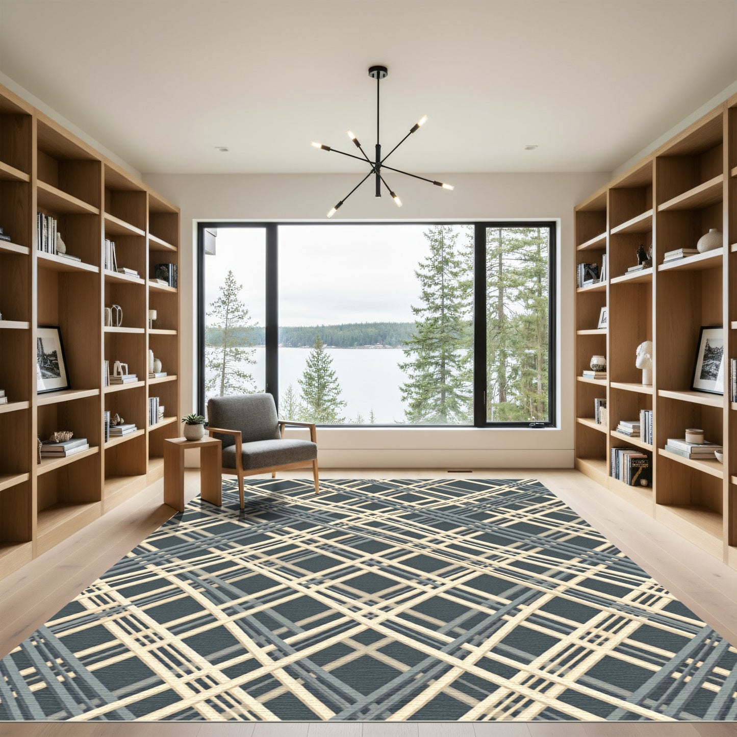 Subtle Grey Tan Intersecting Lines Rug