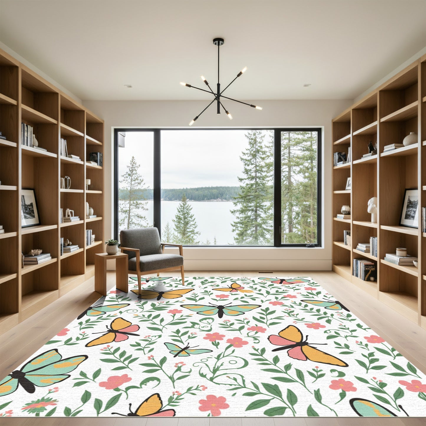 Pastel Butterfly Botanical Meadow Rug