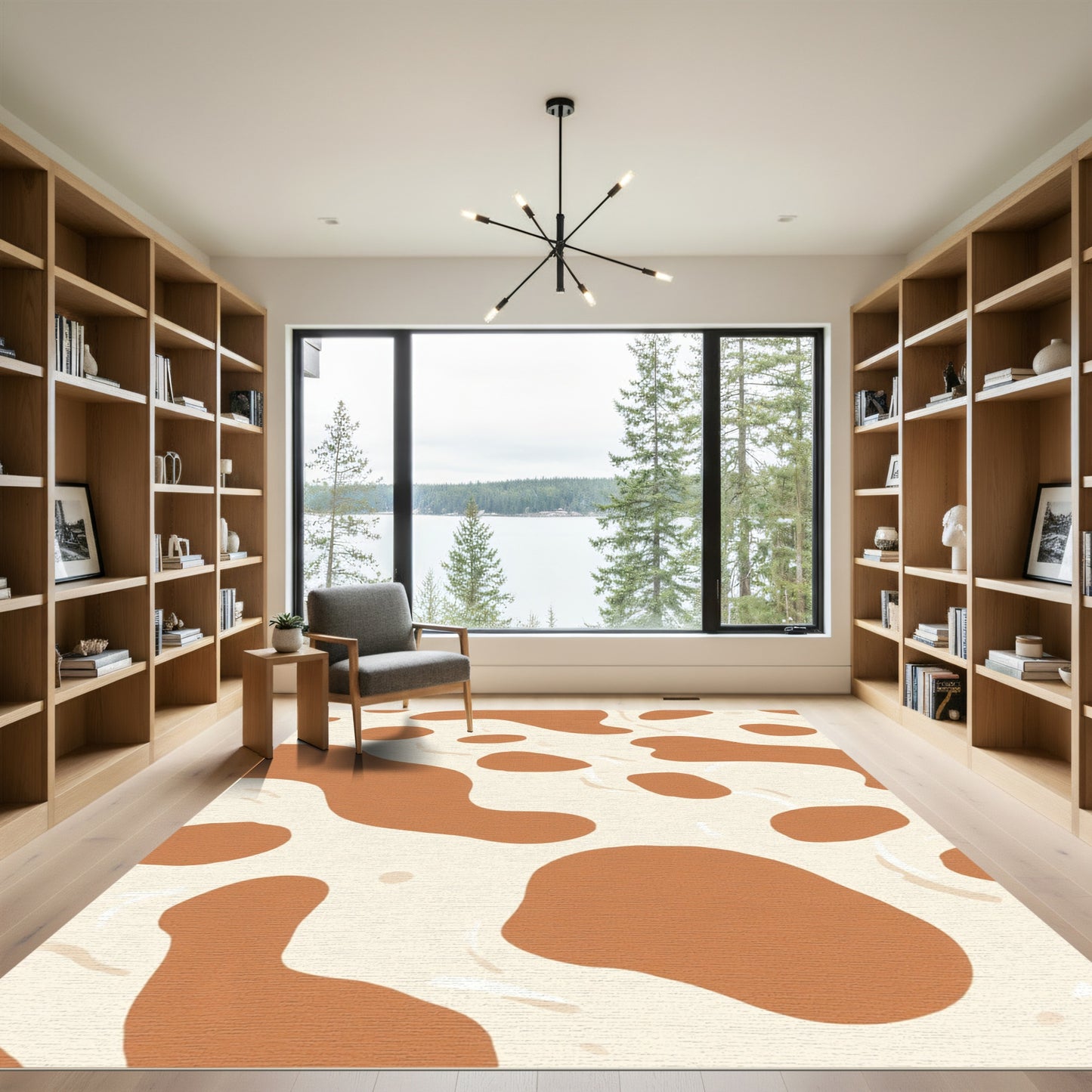 Brown Cream Abstract Blobs Rug