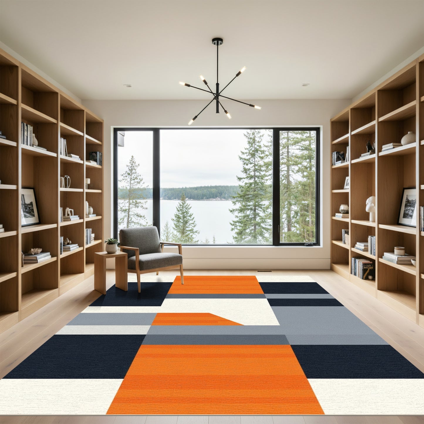 Bold Orange Gray Geometric Blocks Rug