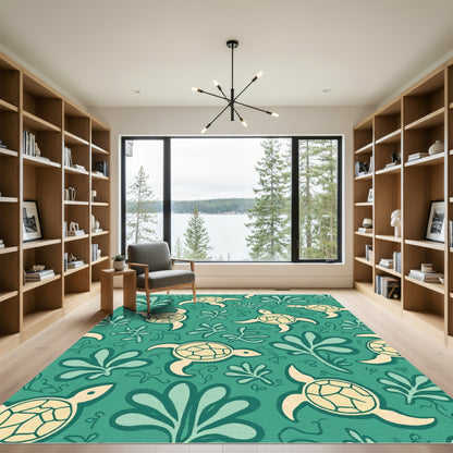 Coastal Teal Turtle Kelp Ensemble Rug