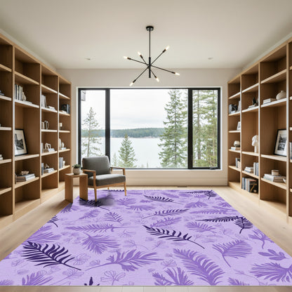 Purple Fern Leaf Collage Rug