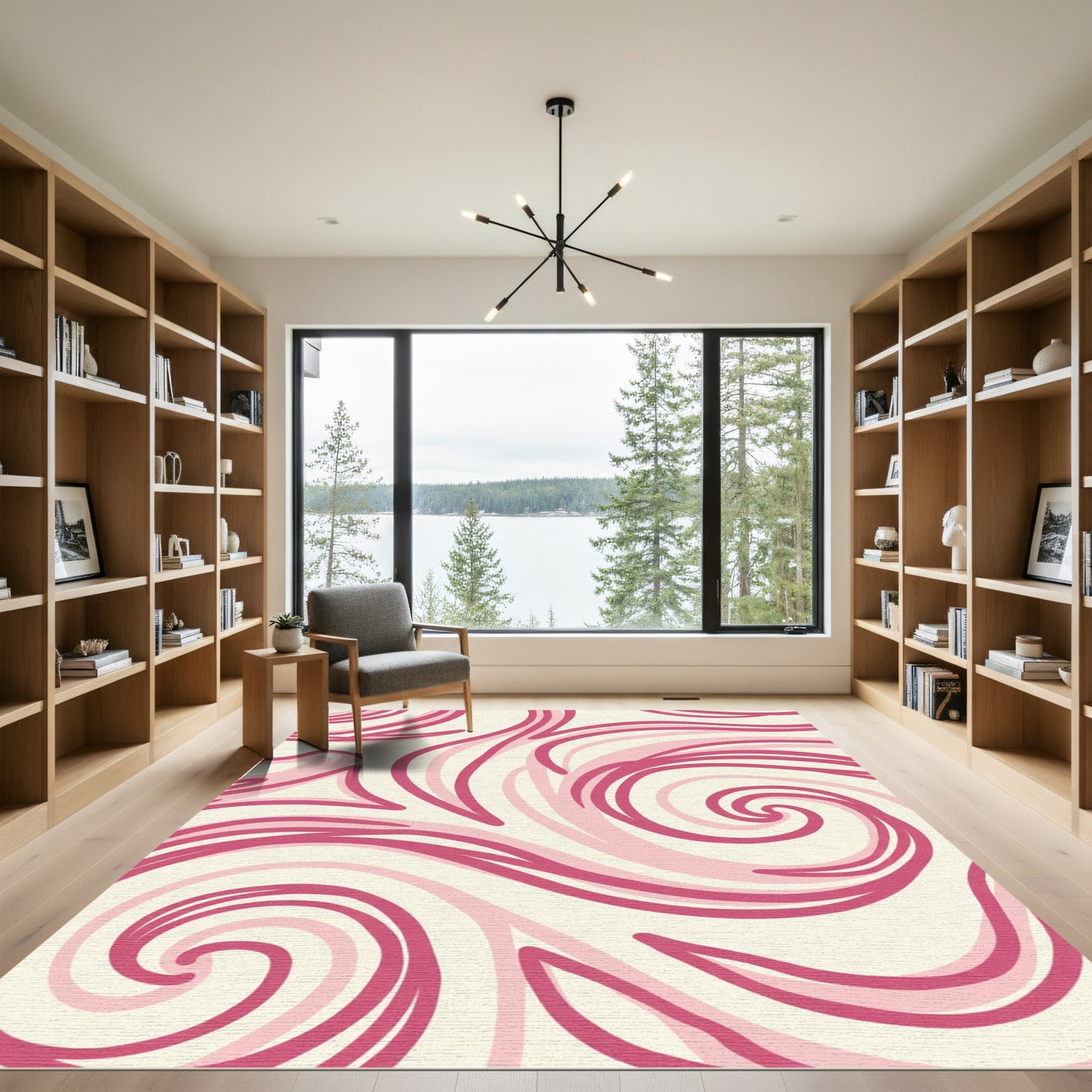 Crimson Rose Swirls Abstract Rug