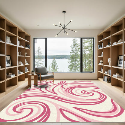Crimson Rose Swirls Abstract Rug