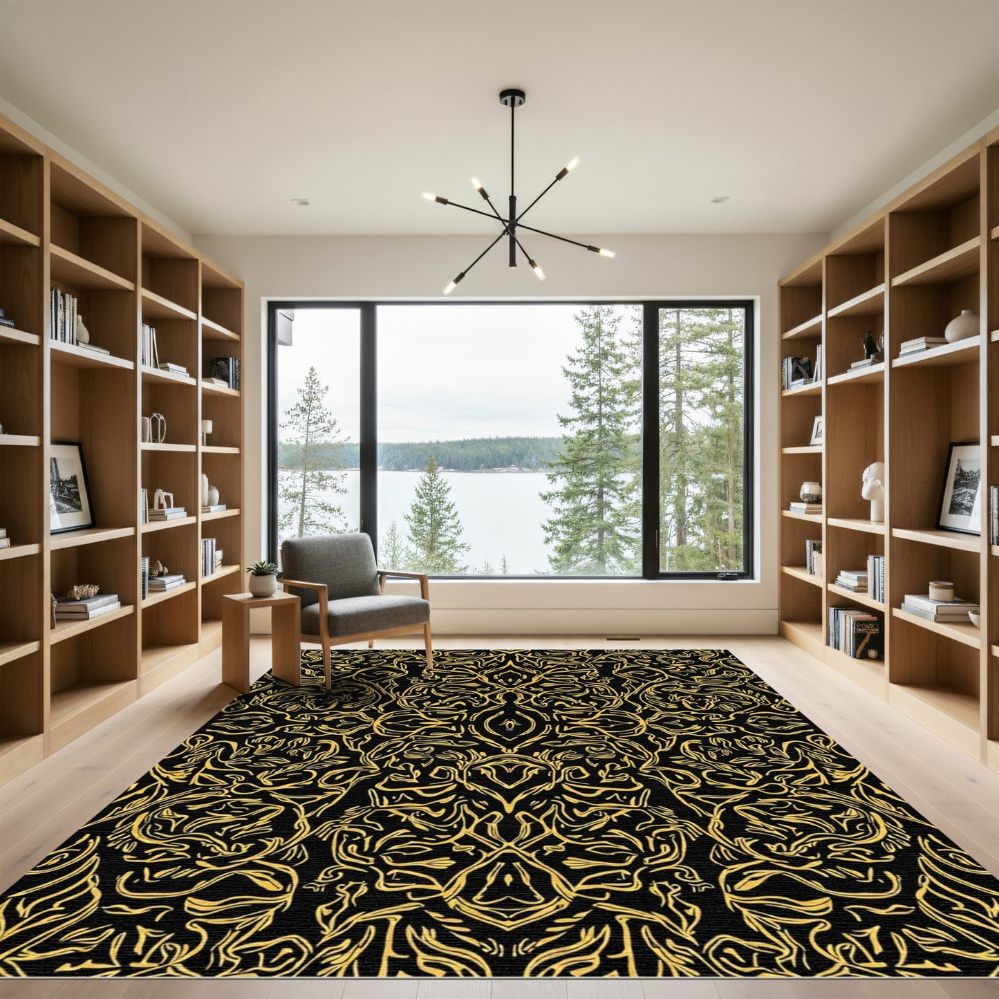 Gold Abstract Floral Symmetry Rug