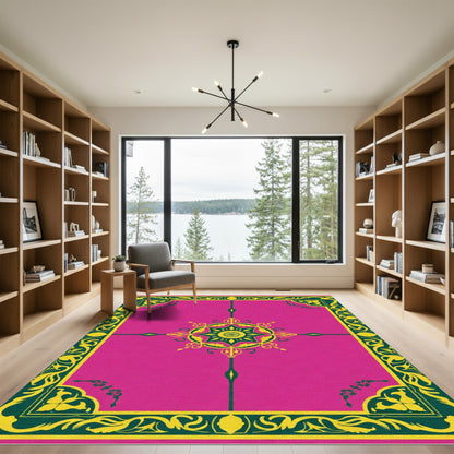 Vibrant Pink Floral Starburst Border Rug