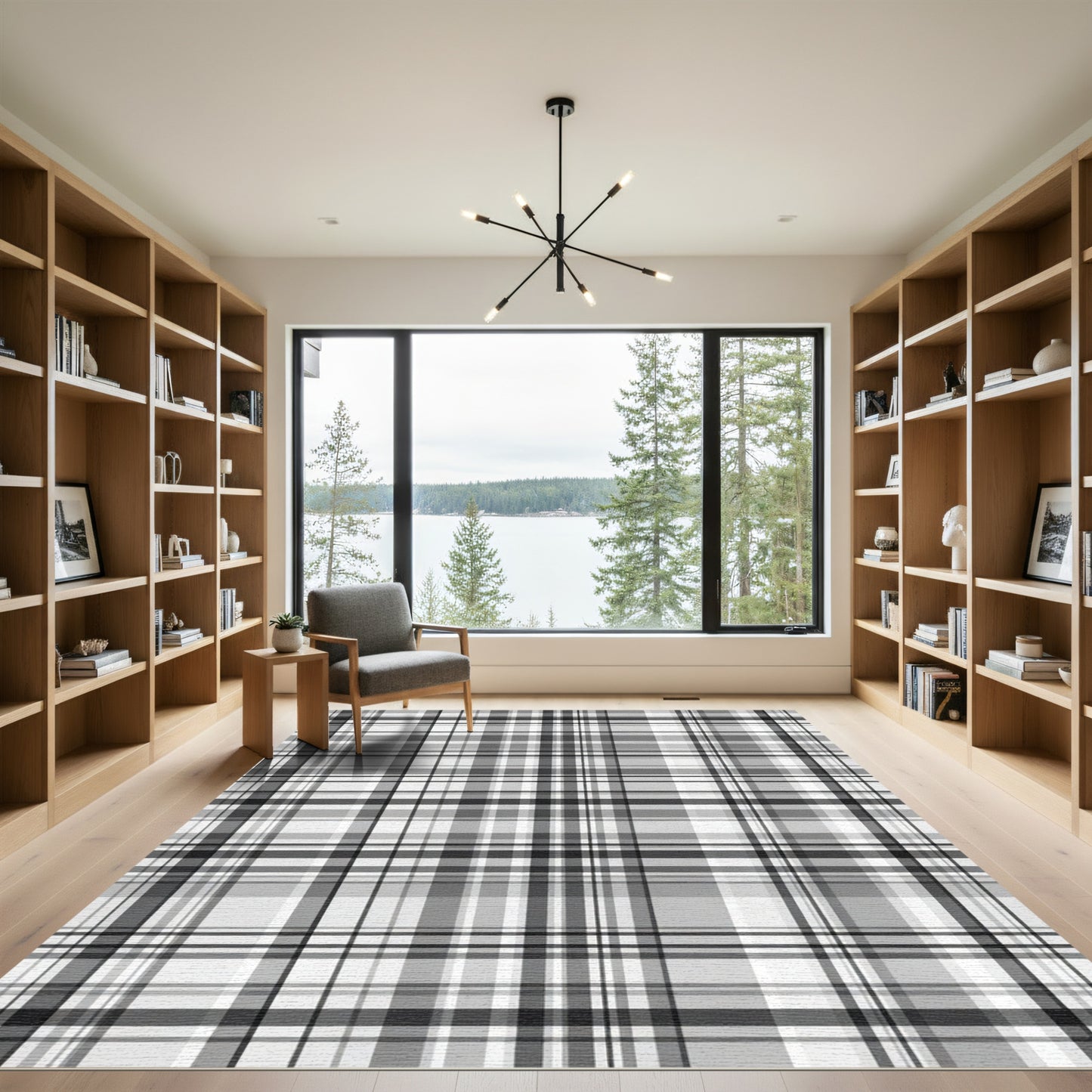 Monochrome Grayscale Plaid Stripes Rug