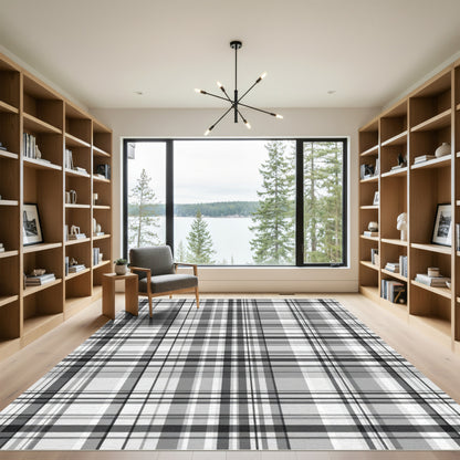 Monochrome Grayscale Plaid Stripes Rug